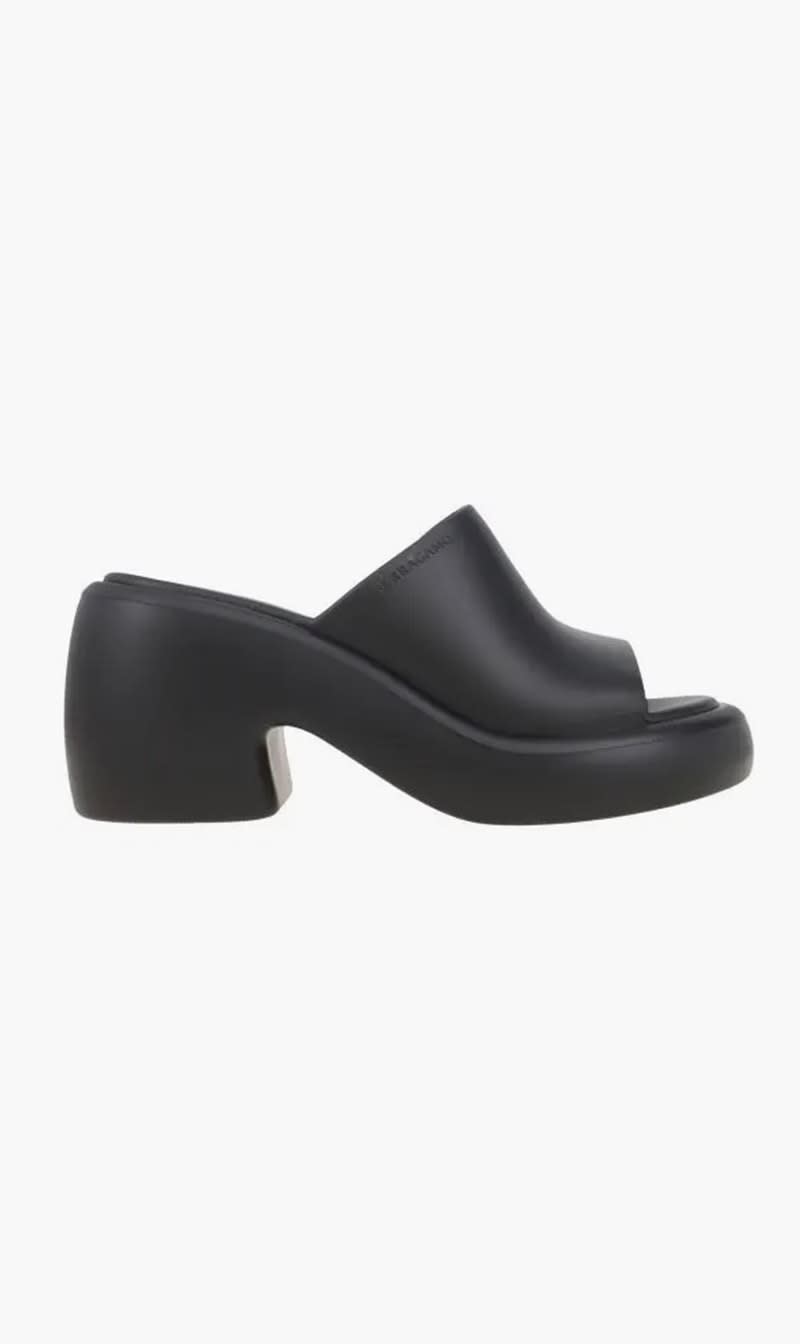 

Salvatore Ferragamo Black Deva Rubber Mule for Women | The Deal Outlet