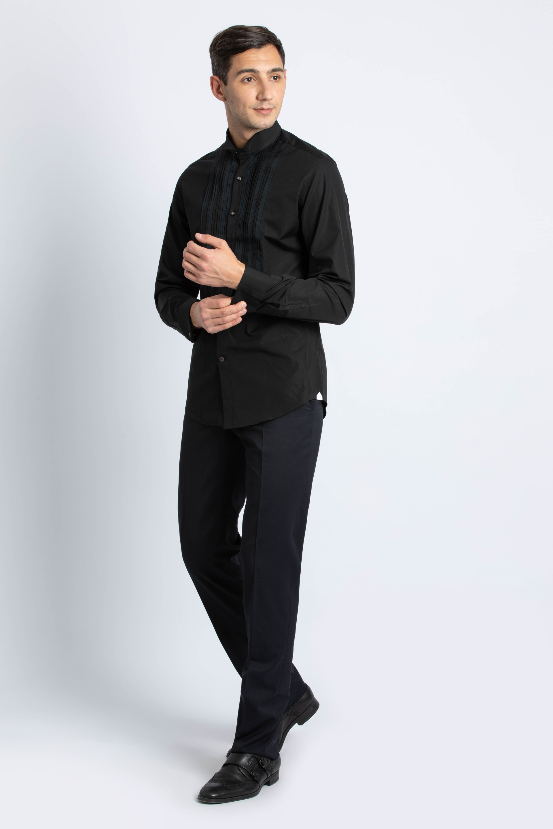 

Pleated Long Sleeve Shirt, Black