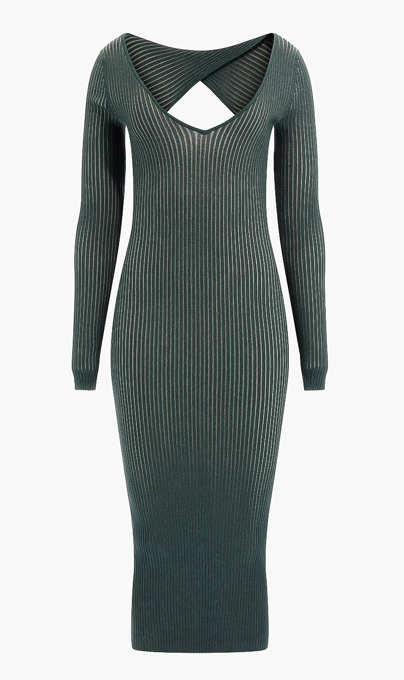 

Knitted Long Sleeves Dress, Green