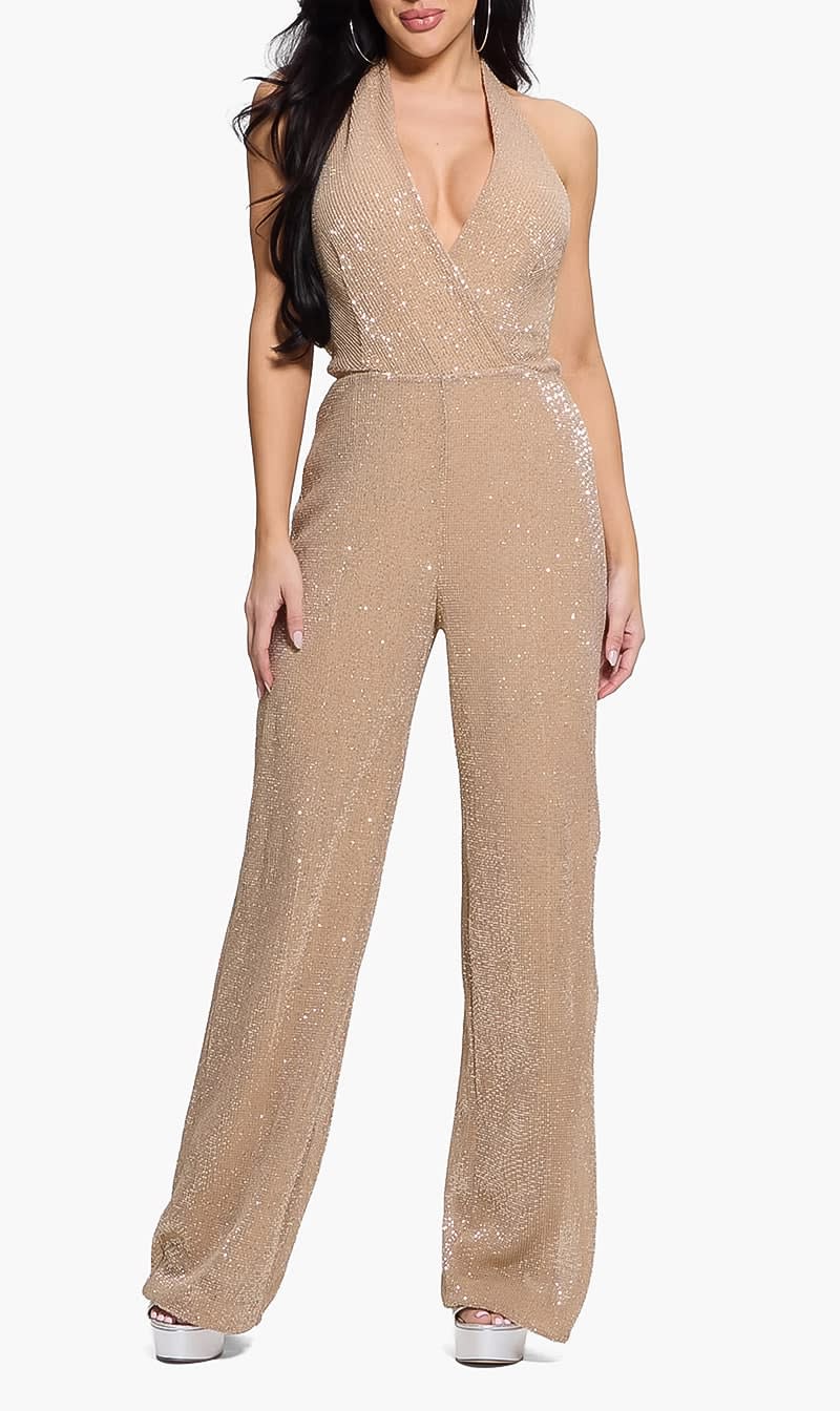 Guess Gold Suvi Sequin Jumpsuit for Women