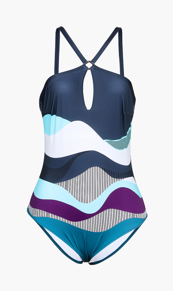 

Feinte Jersey Tuxedo One-piece Swimsuit, Blue