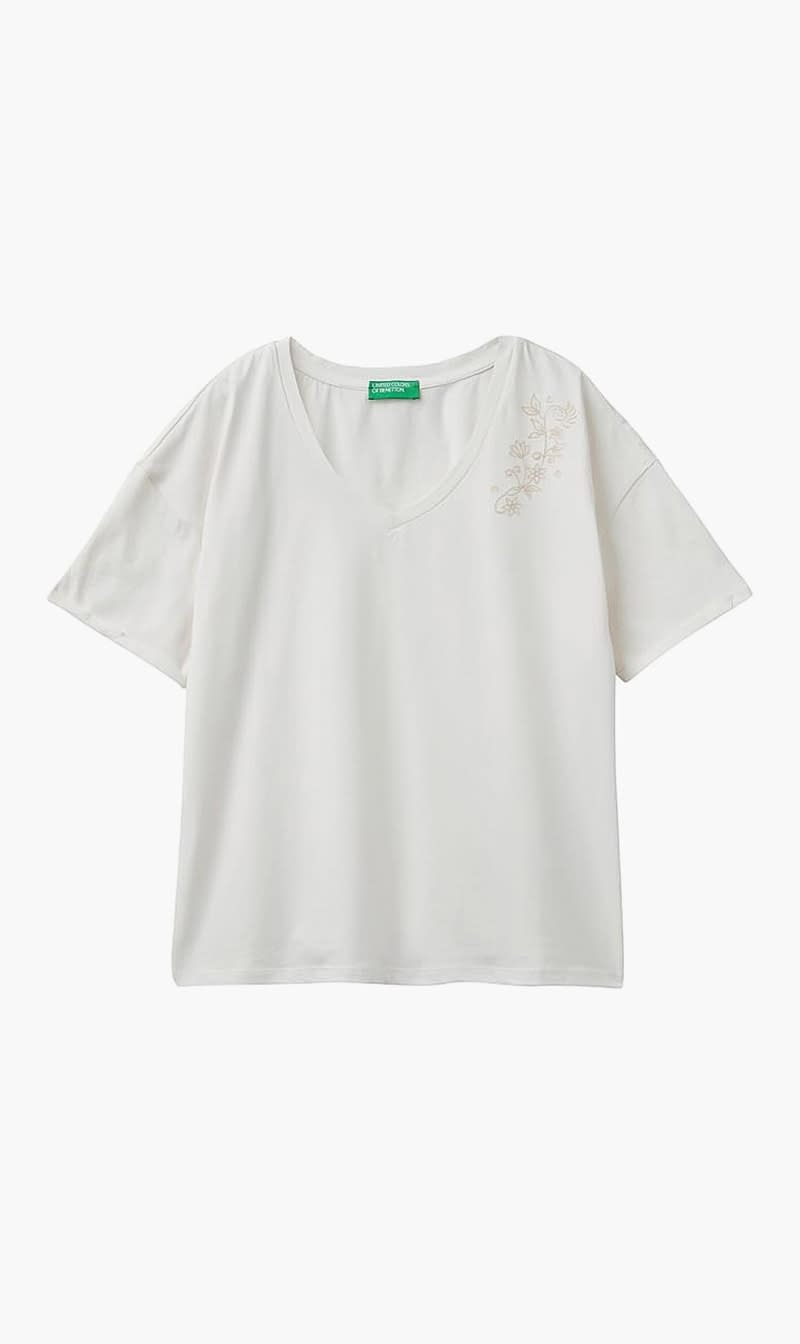 United Colors Of Benetton White T-shirt With Floral Embroidery for Women