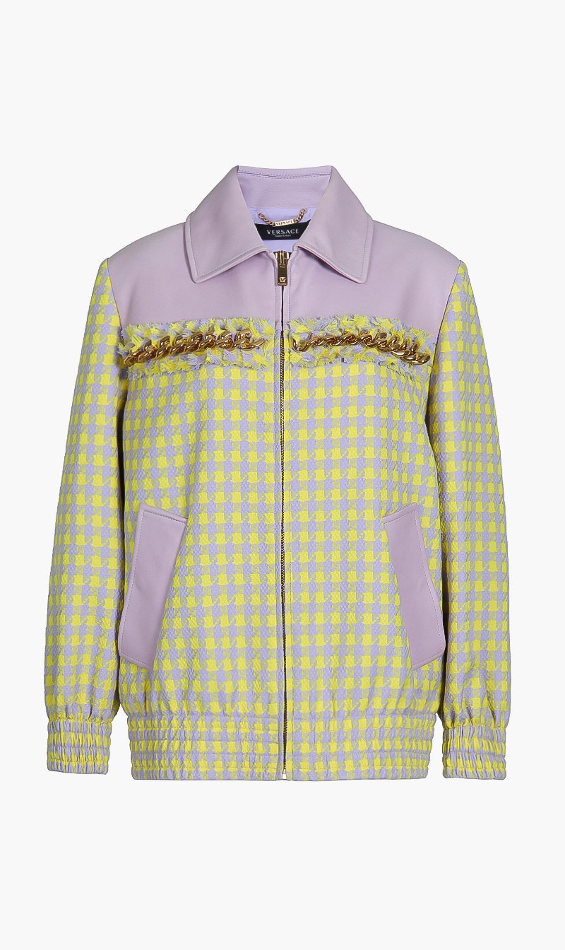 

Paneled Zip Up Chain Tweed Jacket, Multi-color