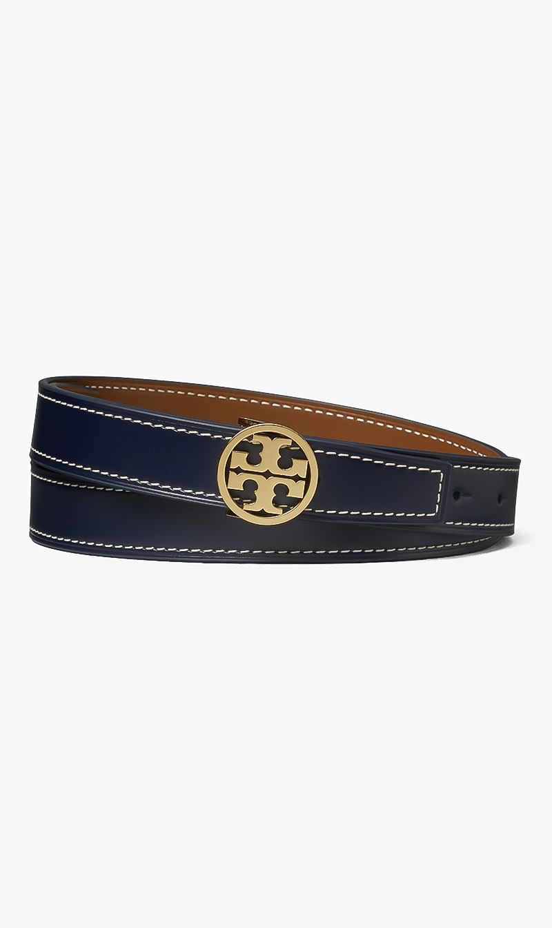

Tory Burch Blue 1" Miller Smooth Reversible Belt for Women | The Deal Outlet