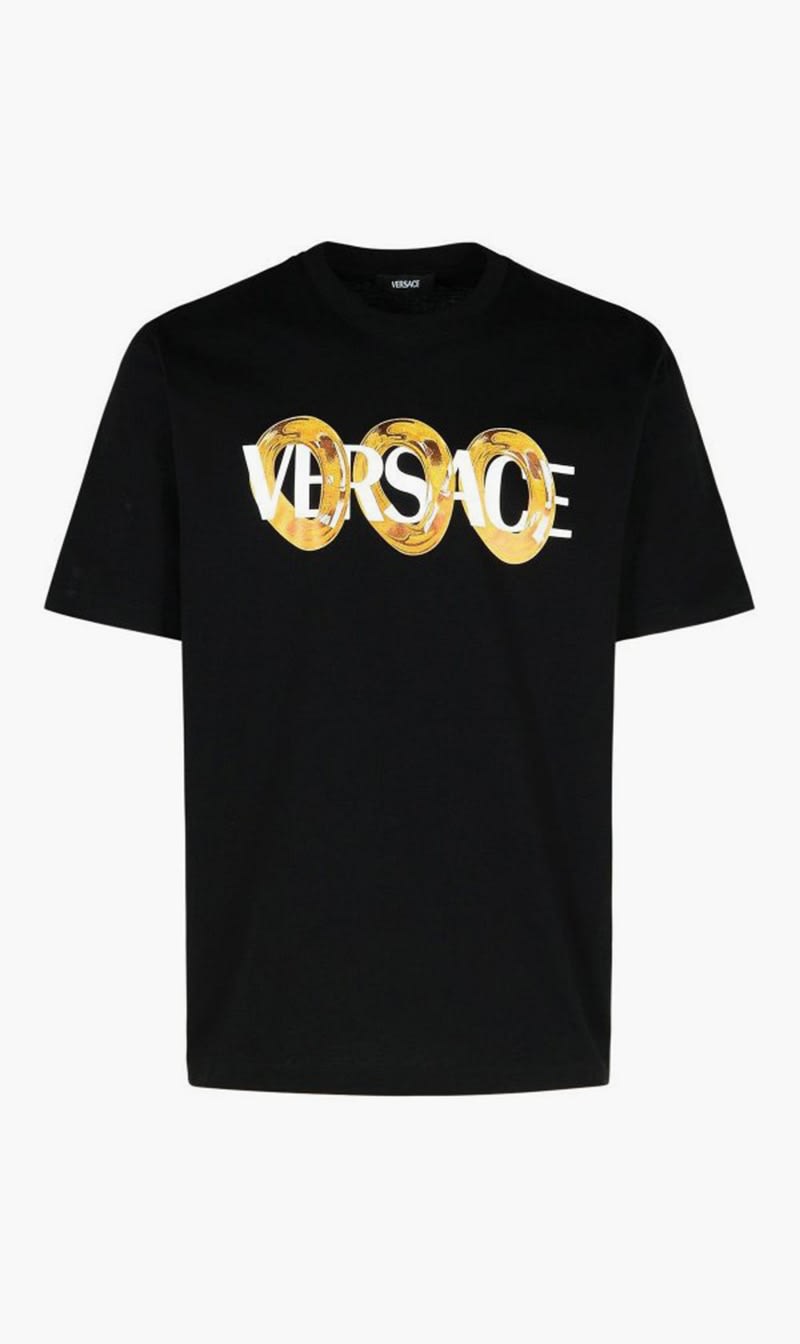 

Versace Black T-shirt Compact Cotton Jersey Fabric + Maxi Chain Logo Print for Men | The Deal Outlet