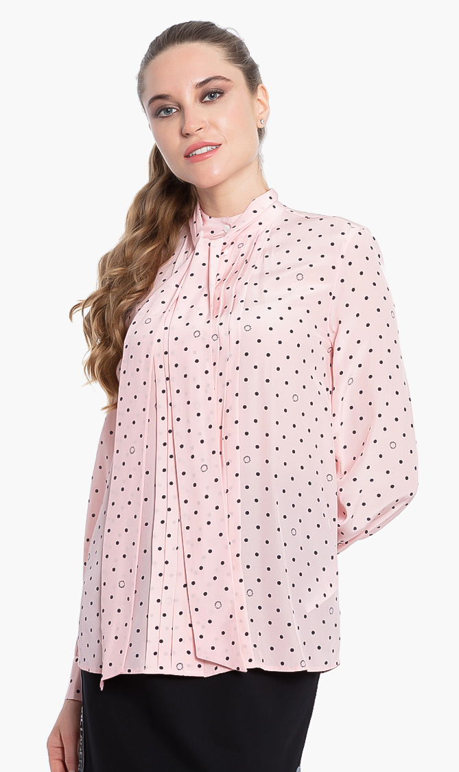 

Karl Lagerfeld Polka Dots Pleated Bow Blouse