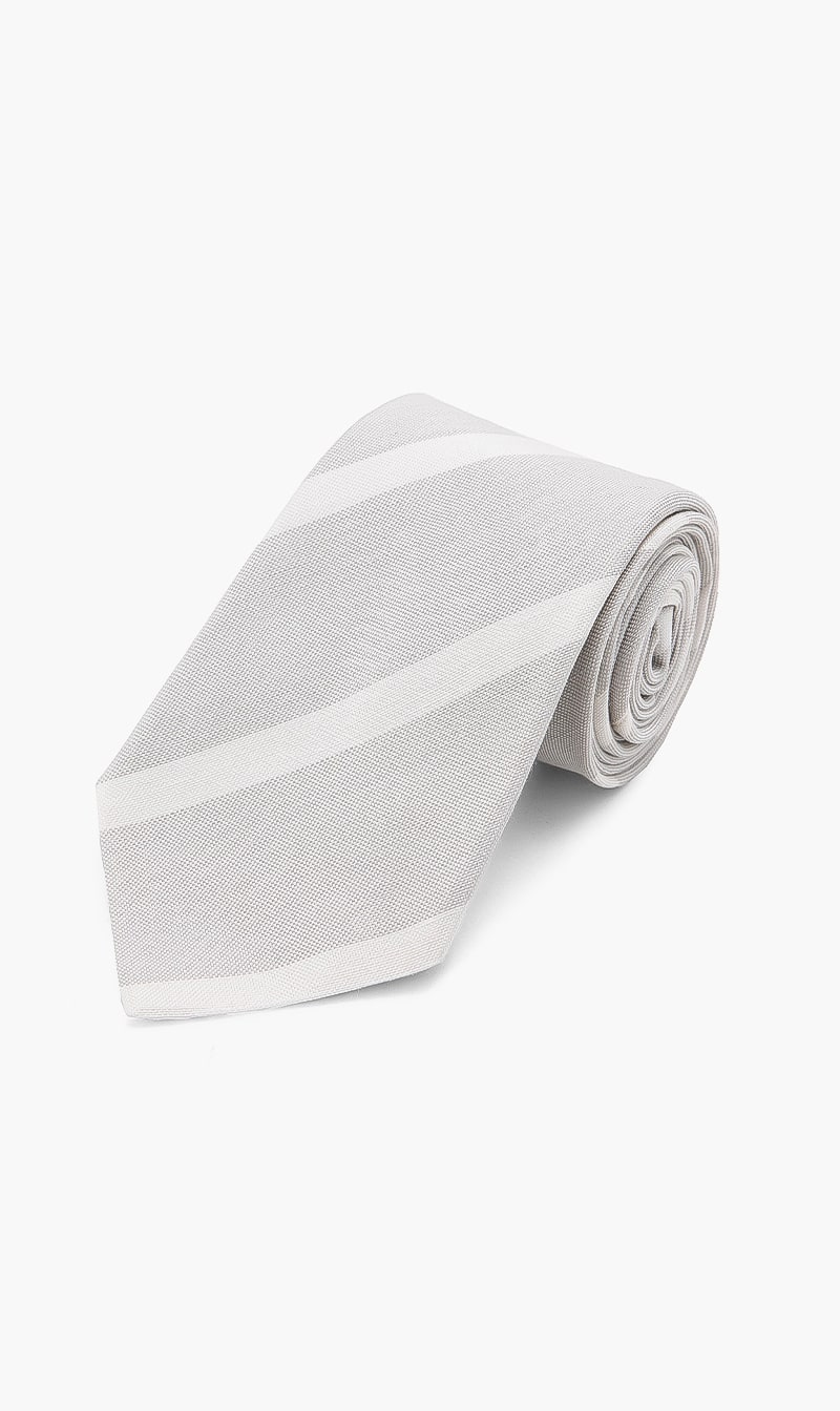 

Striped Silk Linen Tie, Beige