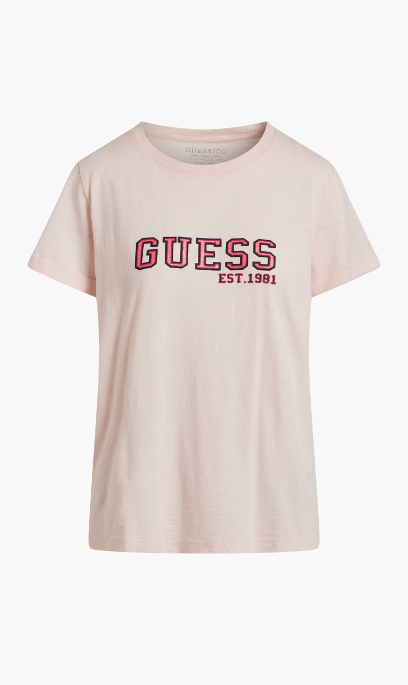 

Guess Pink Short Sleeve Cotton College T-shirt for Women | The Deal Outlet
