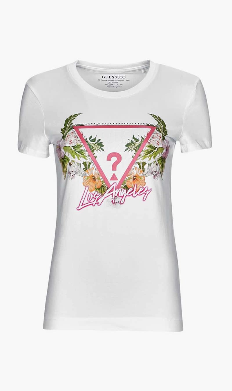 

Guess White Triangle Flowers Tee for Women | The Deal Outlet