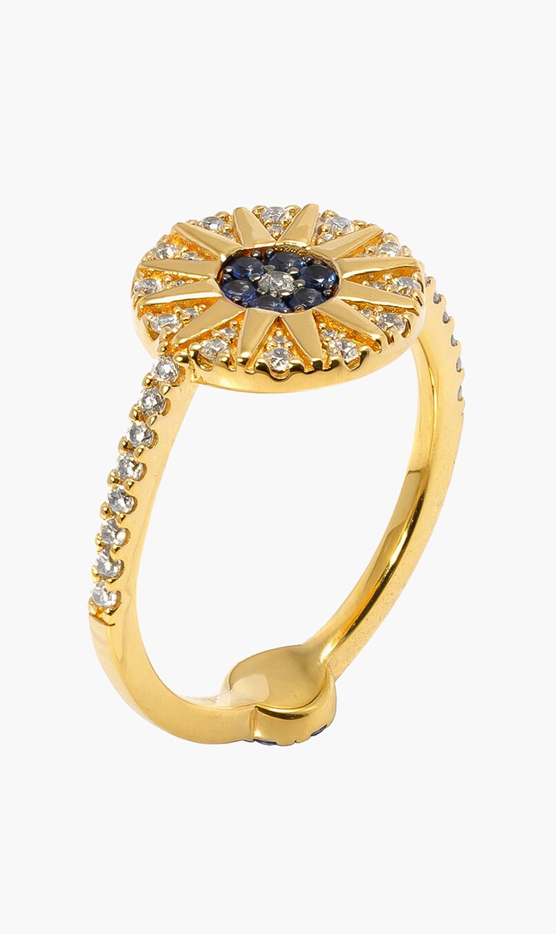 

Apm Tropical Sun Ring With Blue Stones - Yellow Silver