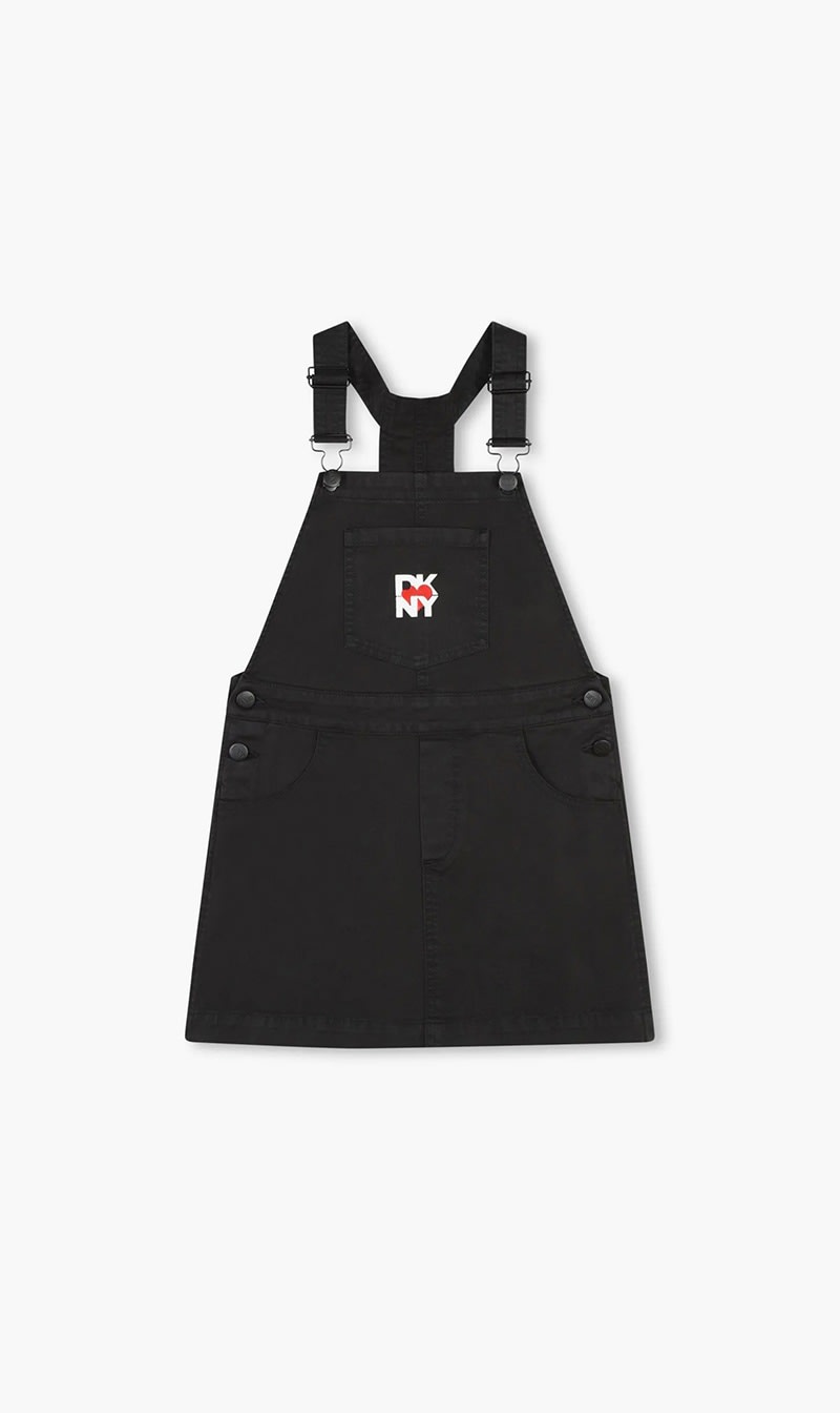 

Dkny Black Logo Embroidered Denim Dungaree Dress for Girls | The Deal Outlet