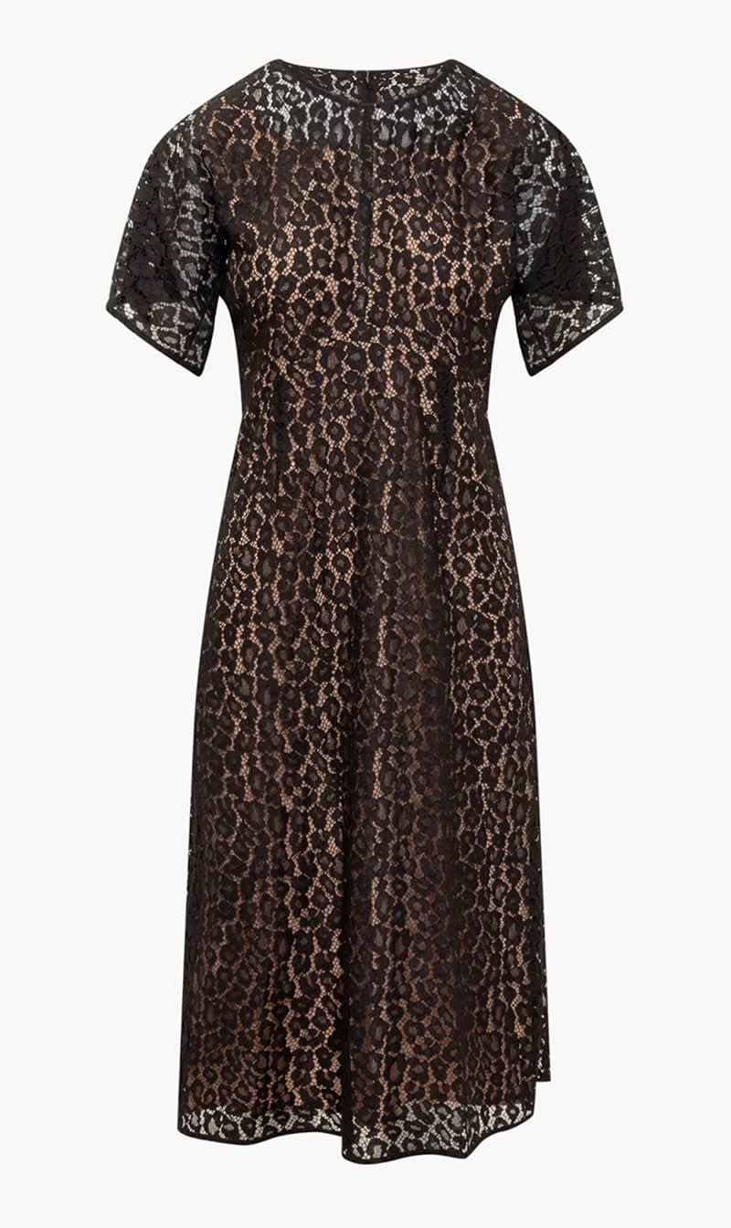 

Michael Kors Black Cheetah Lace Midi Dress for Women | The Deal Outlet