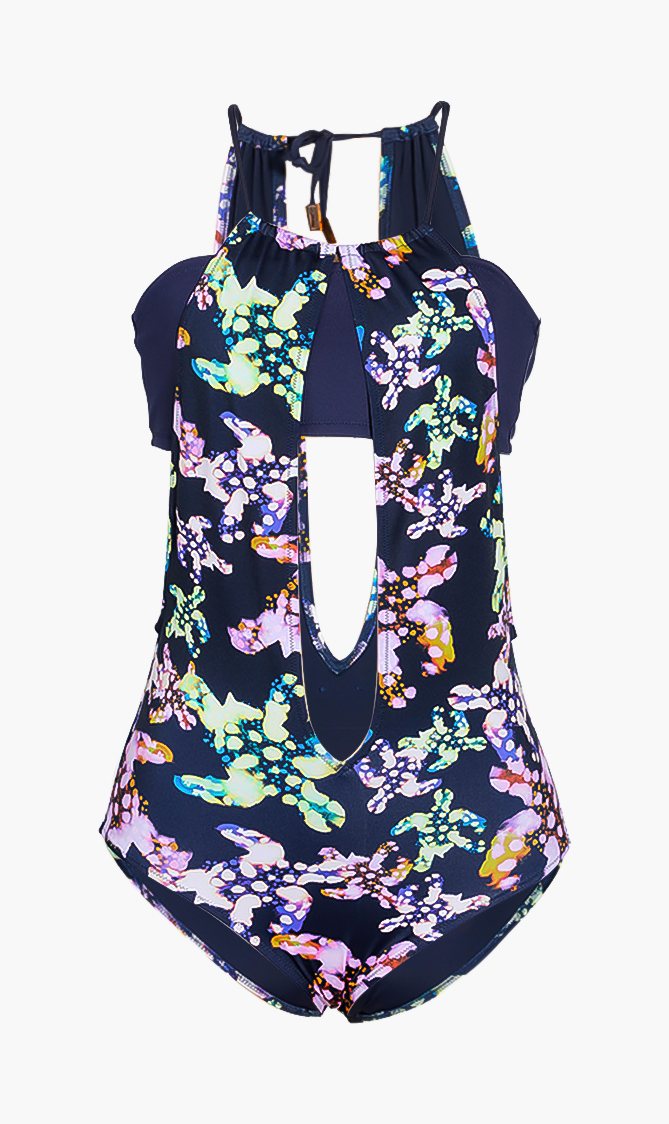

Lucky Watercolor Turtles Plunging One-piece Swimsuit, Blue