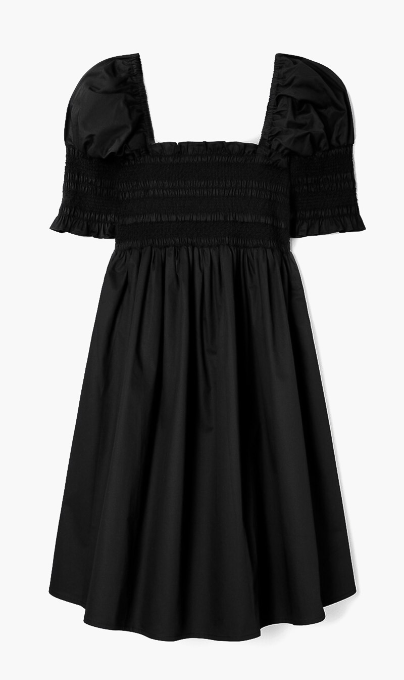 

Smocked Cotton Mini Dress, Black