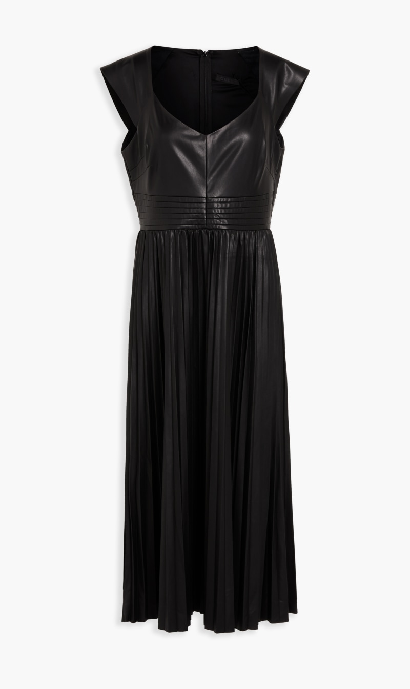 

Faux Leather Pleated Dress, Black