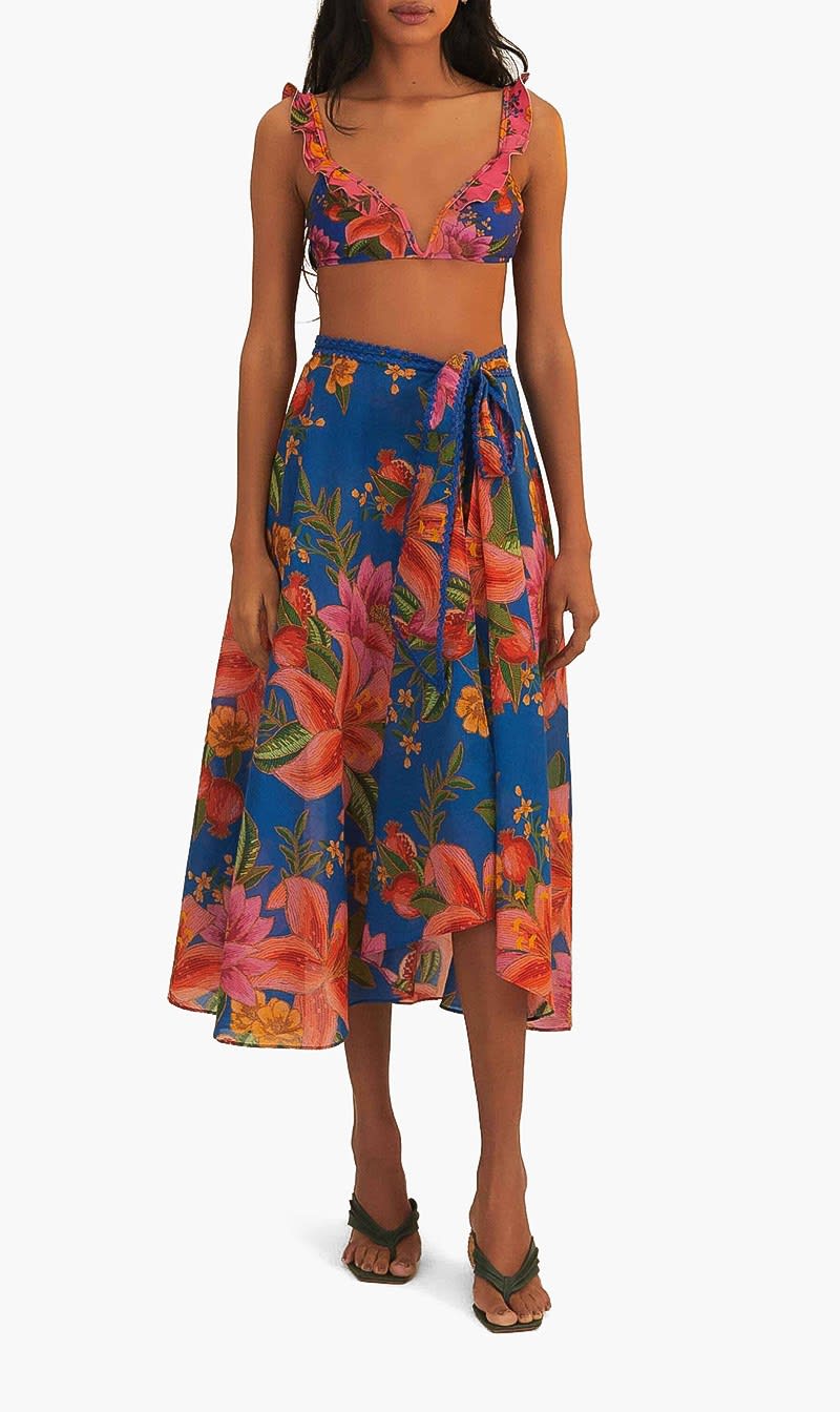 Farm Rio Blue Summer Fruit Midi Skirt for Women