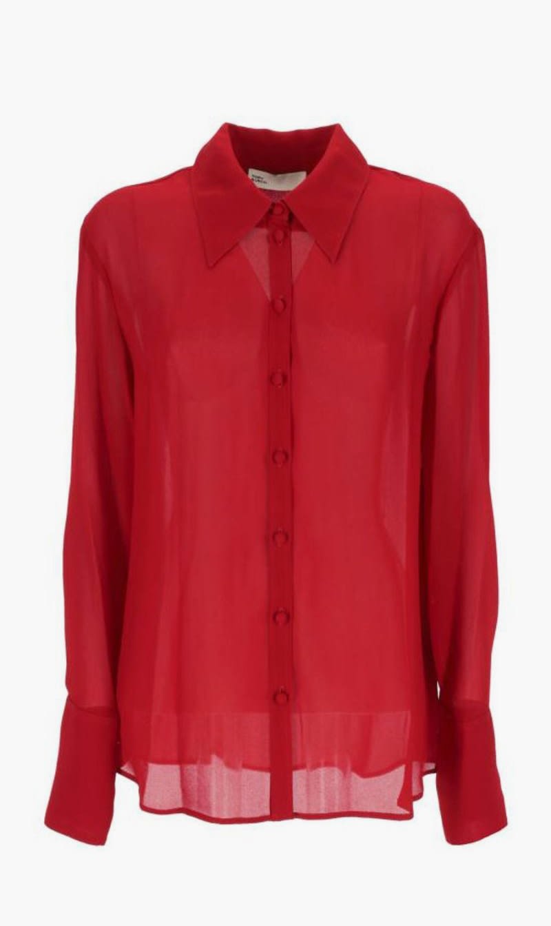 

Tory Burch Red Cuffed Viscose Shirt for Women | The Deal Outlet