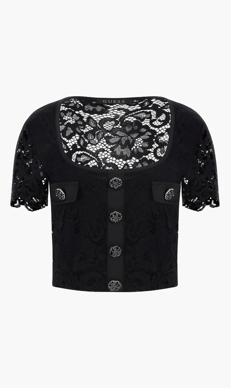 

Guess Black Ss Square Nk Erika Top for Women | The Deal Outlet