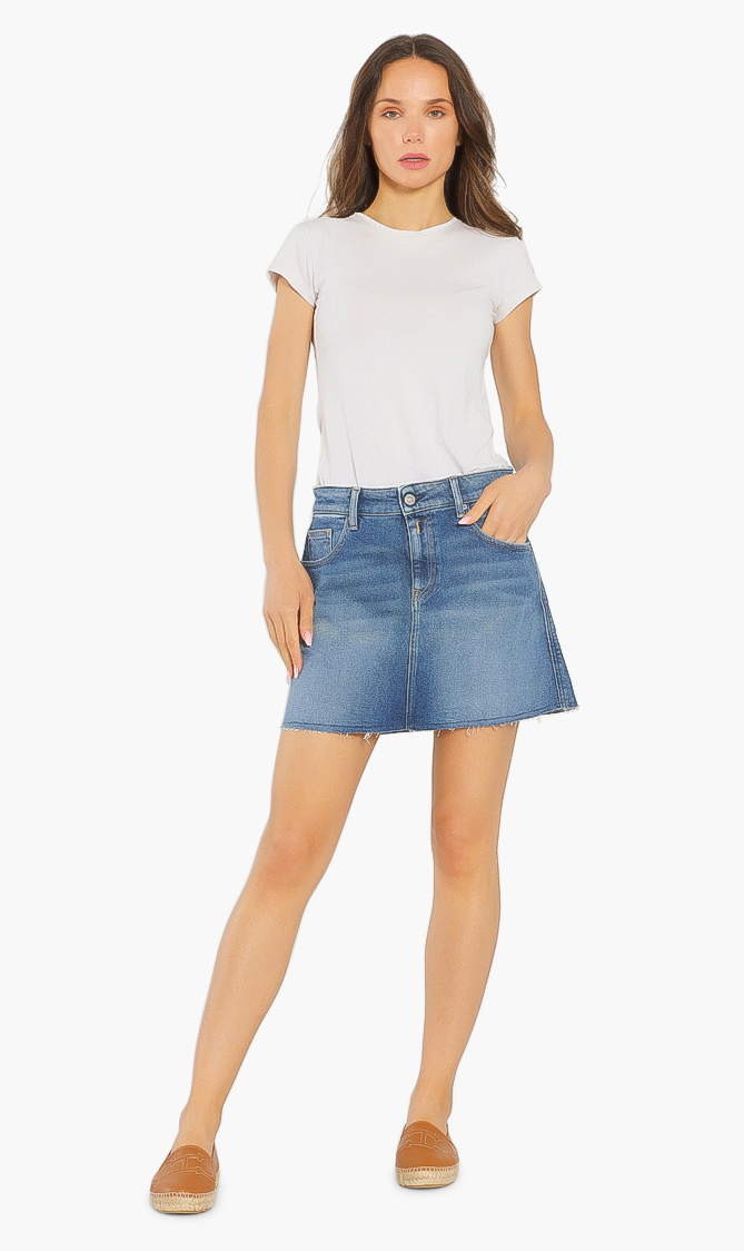 

Rose Label Denim Skirt, Blue
