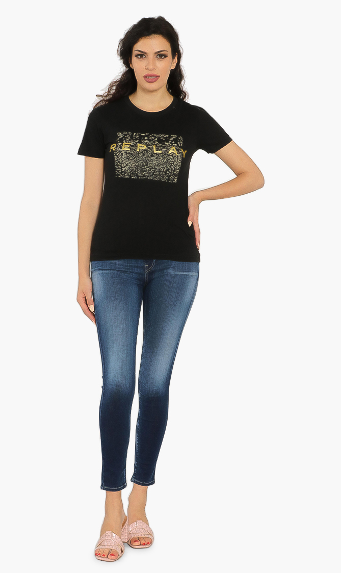 

REPLAY Glittered Replay Print T-shirt