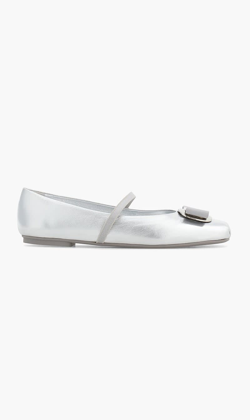 Ferragamo Silver Vara Plate Ballet Flats for Women