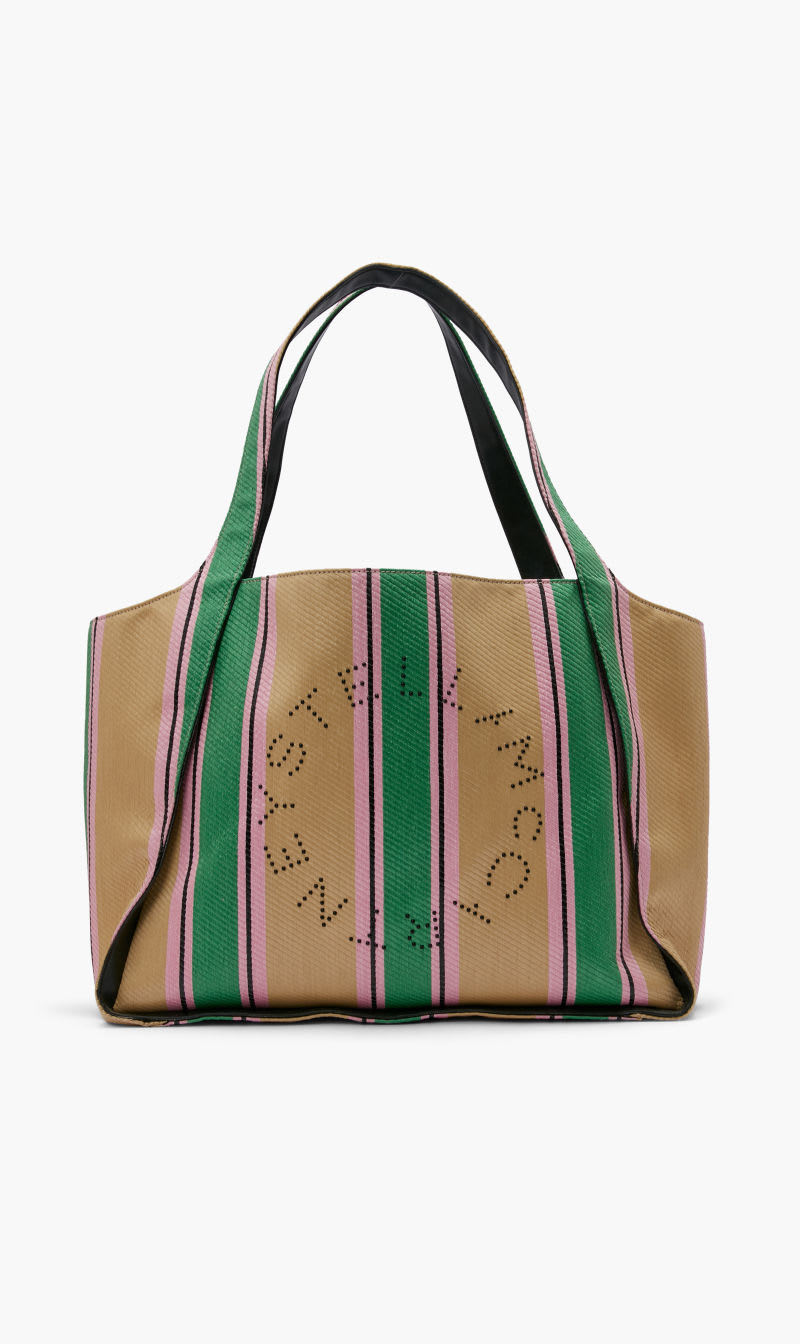 

Stella Mc Cartney Green Tote Striped Rafia for Women | The Deal Outlet