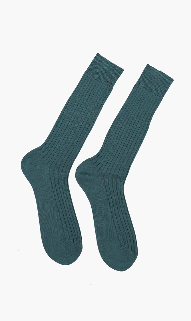 

Ribbed Cotton High Socks, Green