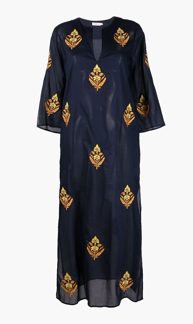 

Embroidered Long Caftan, Blue