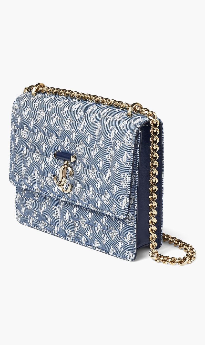

Jimmy Choo Blue Varenne Shoulder Aja Quilted Jc Monogram Denim Denim/light Gold for Women | The Deal Outlet