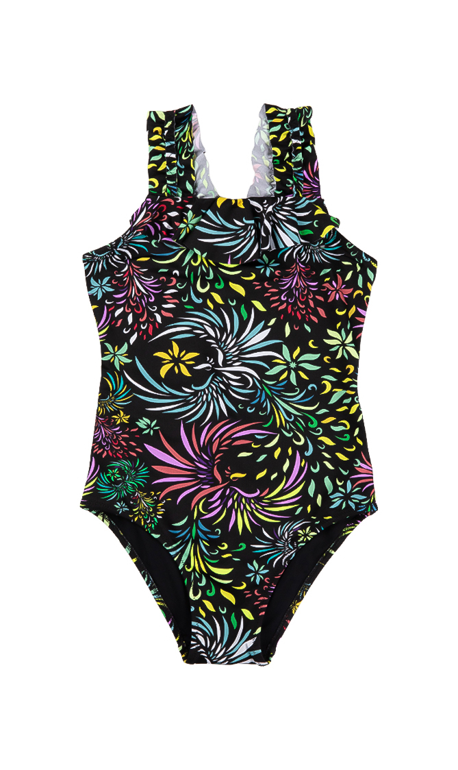 

One-piece Evening Birds Swimsuit, Black