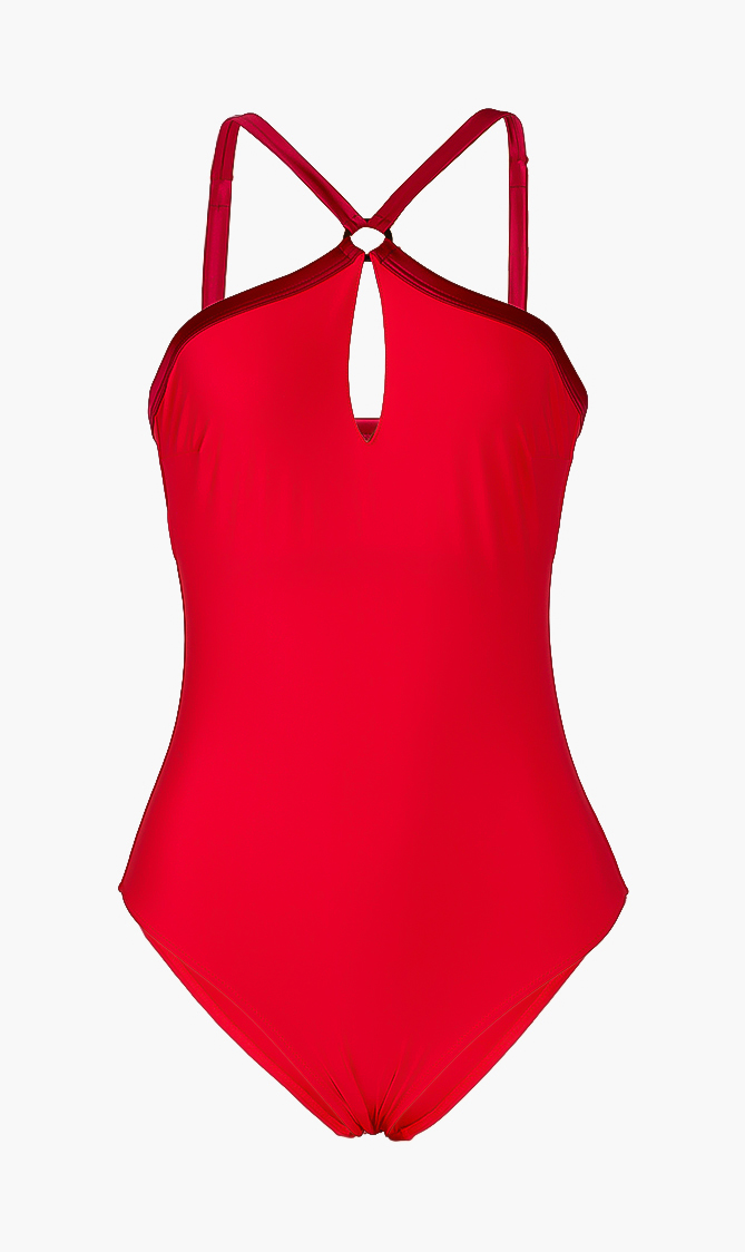 

Feinte Jersey Tuxedo One-piece Swimsuit, Red