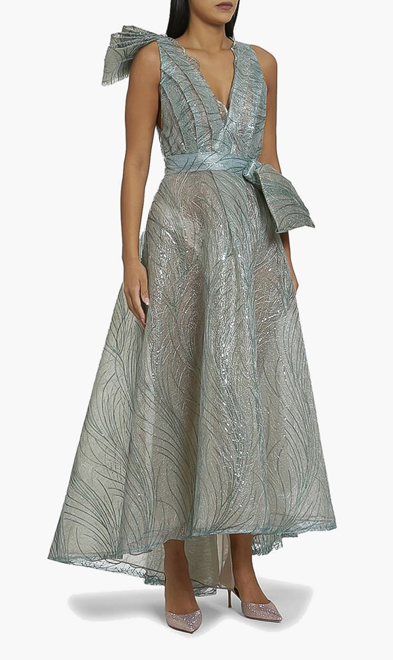 

Embellished Lace Gown, Green