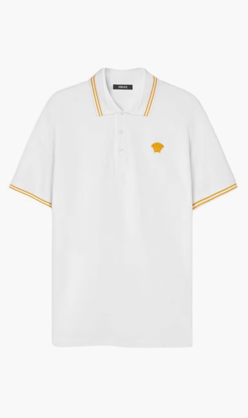 

Versace White Polo Piquet Fabric + Medusa Pop Embroidery + Knit Pads for Men | The Deal Outlet