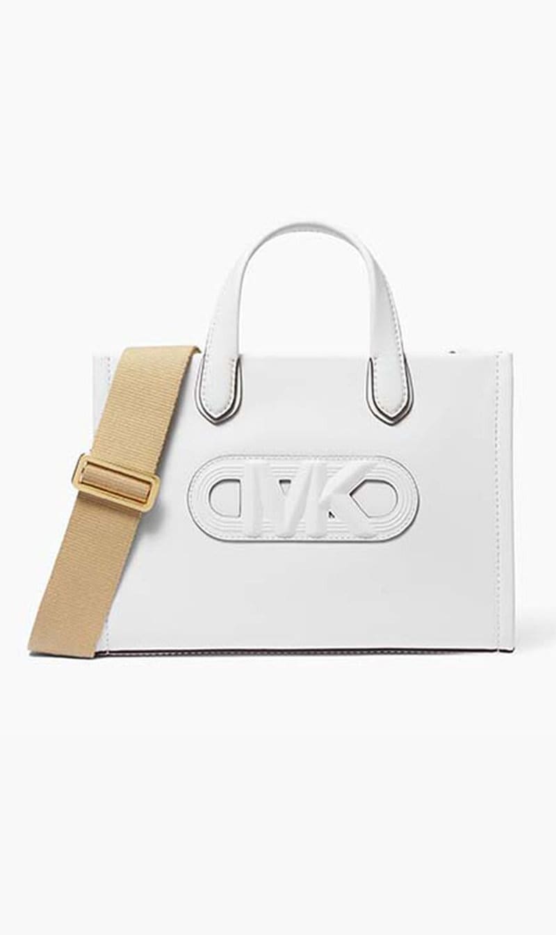 

Michael Kors White Gigi Small Embossed Leather Messenger Bag for Women | The Deal Outlet