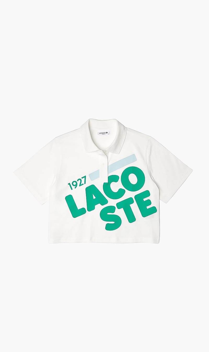 

Lacoste White Logo Loose Fit Polo for Women | The Deal Outlet