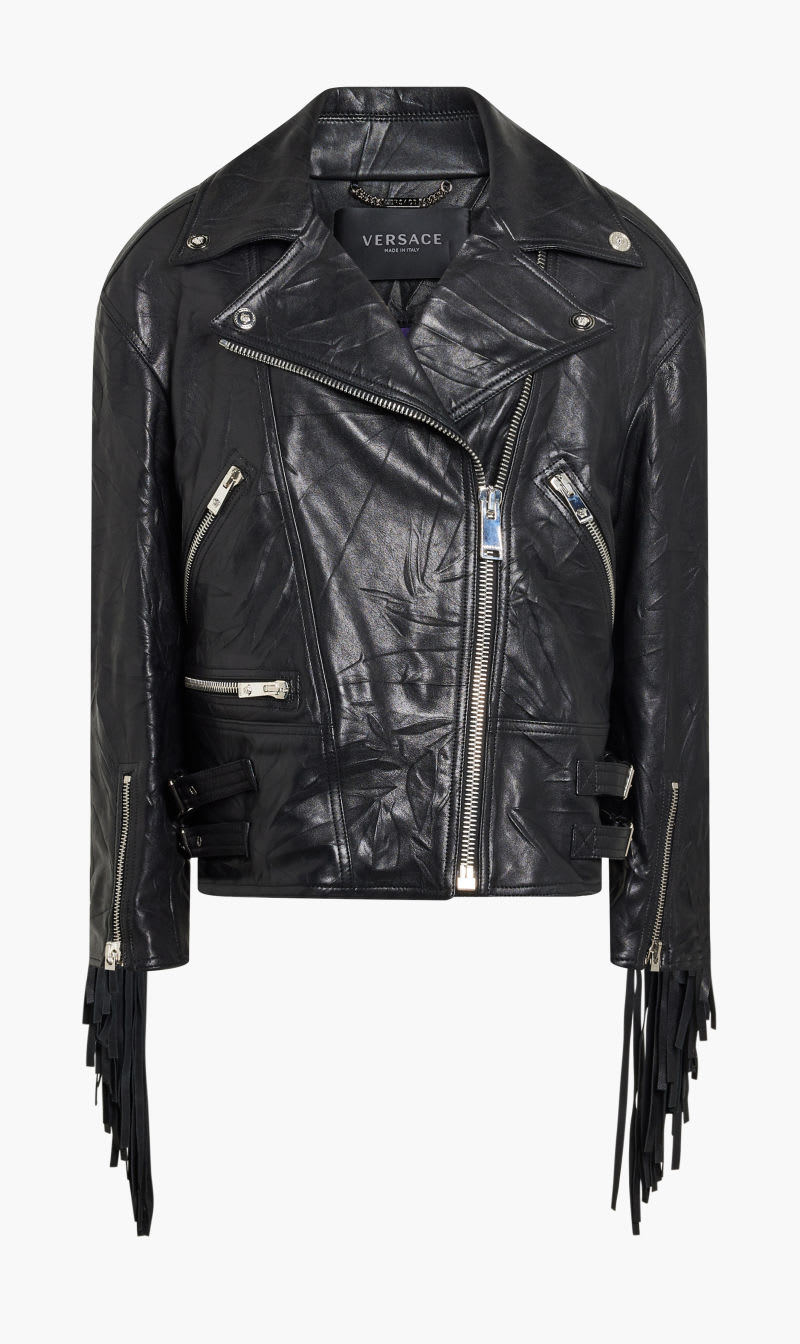

Versace Black Blouson Leather Leather With Fringed Details + Crusched Effect for Women | The Deal Outlet