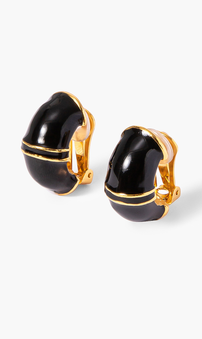 

Kenneth Jay Lane Gold With Black Enamel Half Hoop Clip Earring