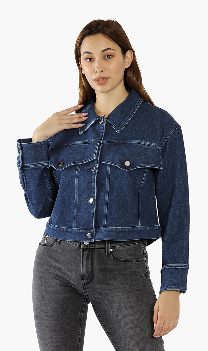 Printed Ruffled Denim Jacket