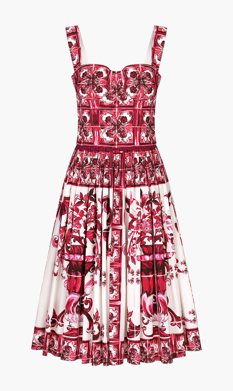 

Dolce & Gabbana Pink Majolica Print Bustier Midi Dress for Women | The Deal Outlet