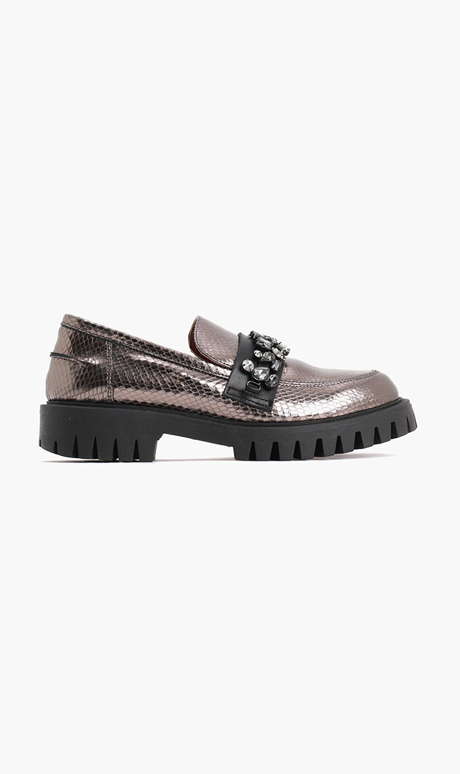 

Pollini Embellished Leather Loafers