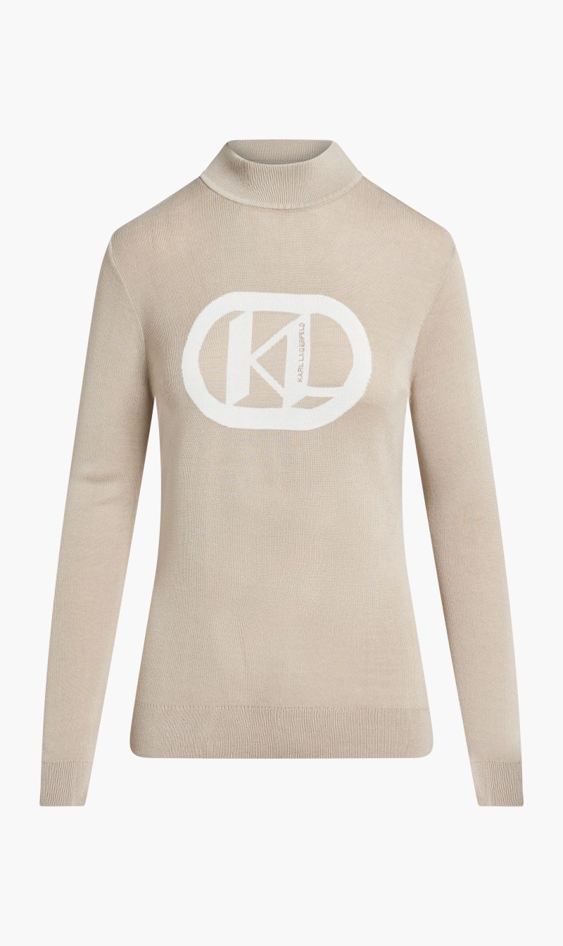 

Karl Lagerfeld Beige Logo Turtleneck Top for Women | The Deal Outlet