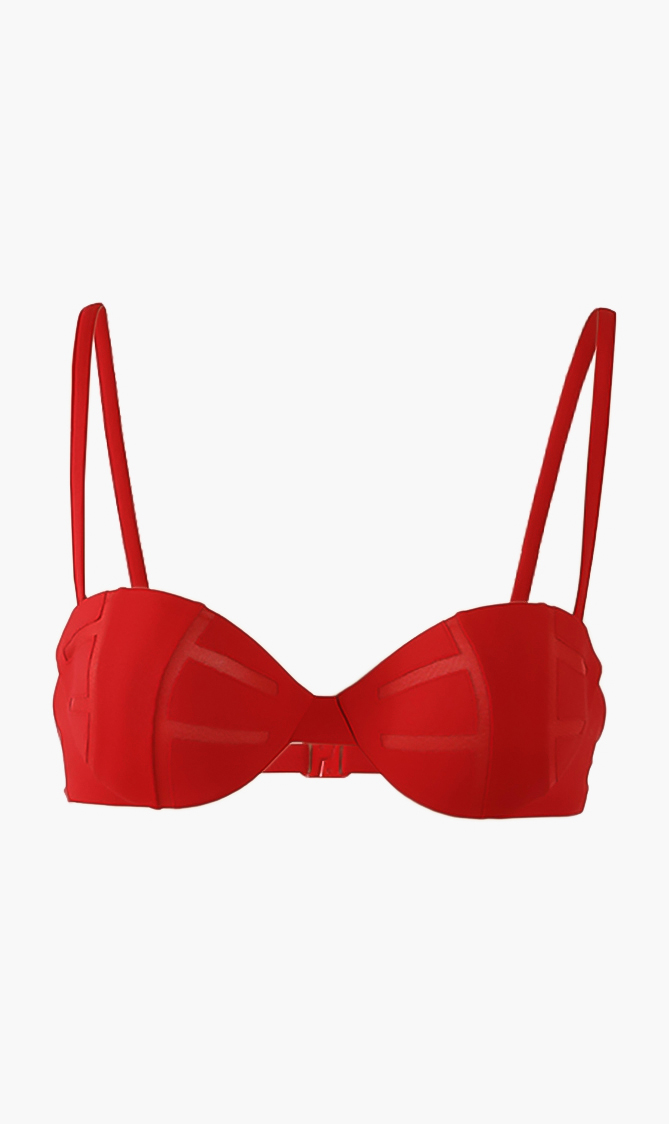 

Mesh Cut-out Bikini Top, Red