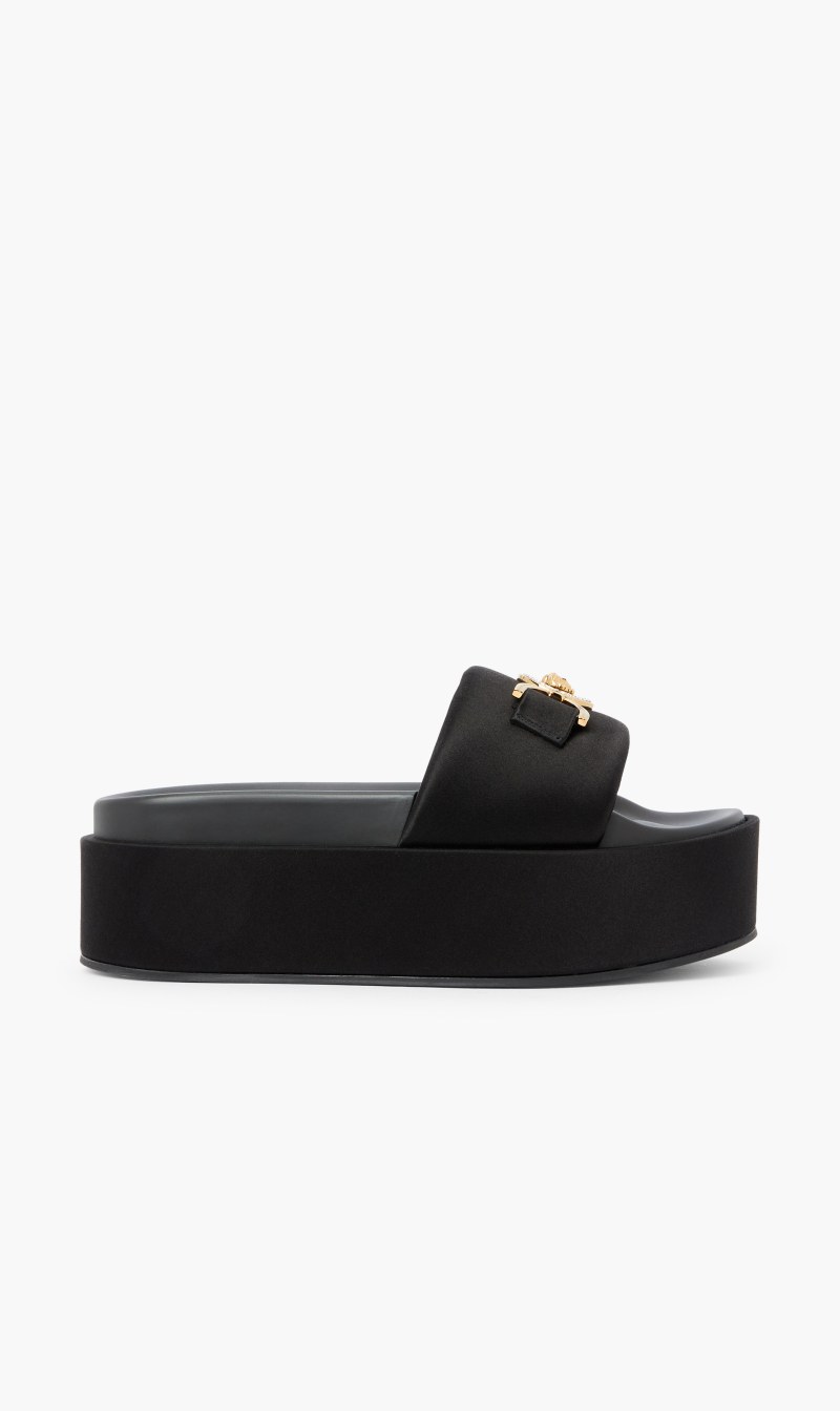 

Versace Black Platform Slides Biggie Satin for Women | The Deal Outlet