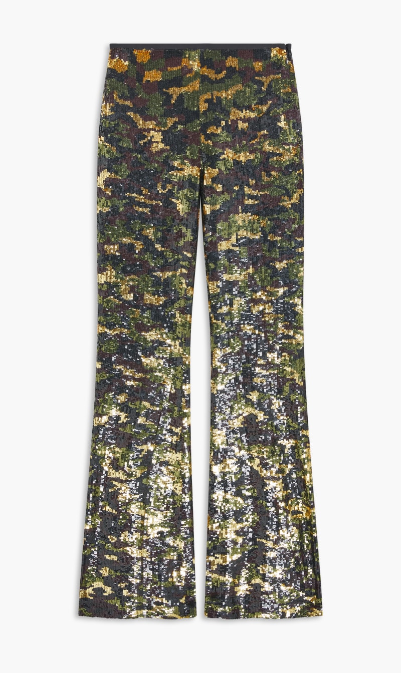 

Hand Embroidered Camo Flare Pants, Black