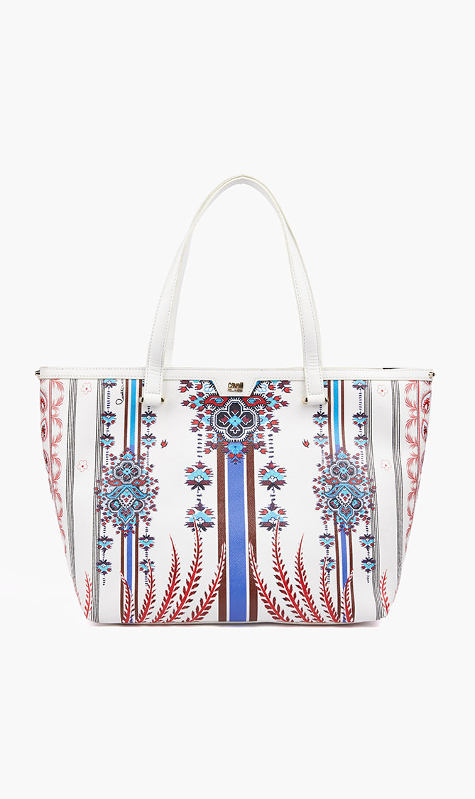 

Cavalli Class Leather Print Tote Bag