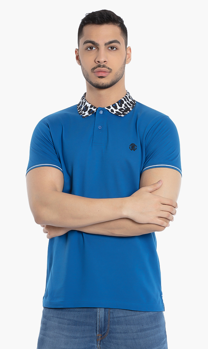 

Roberto Cavalli Leopard Collar Polo Shirt