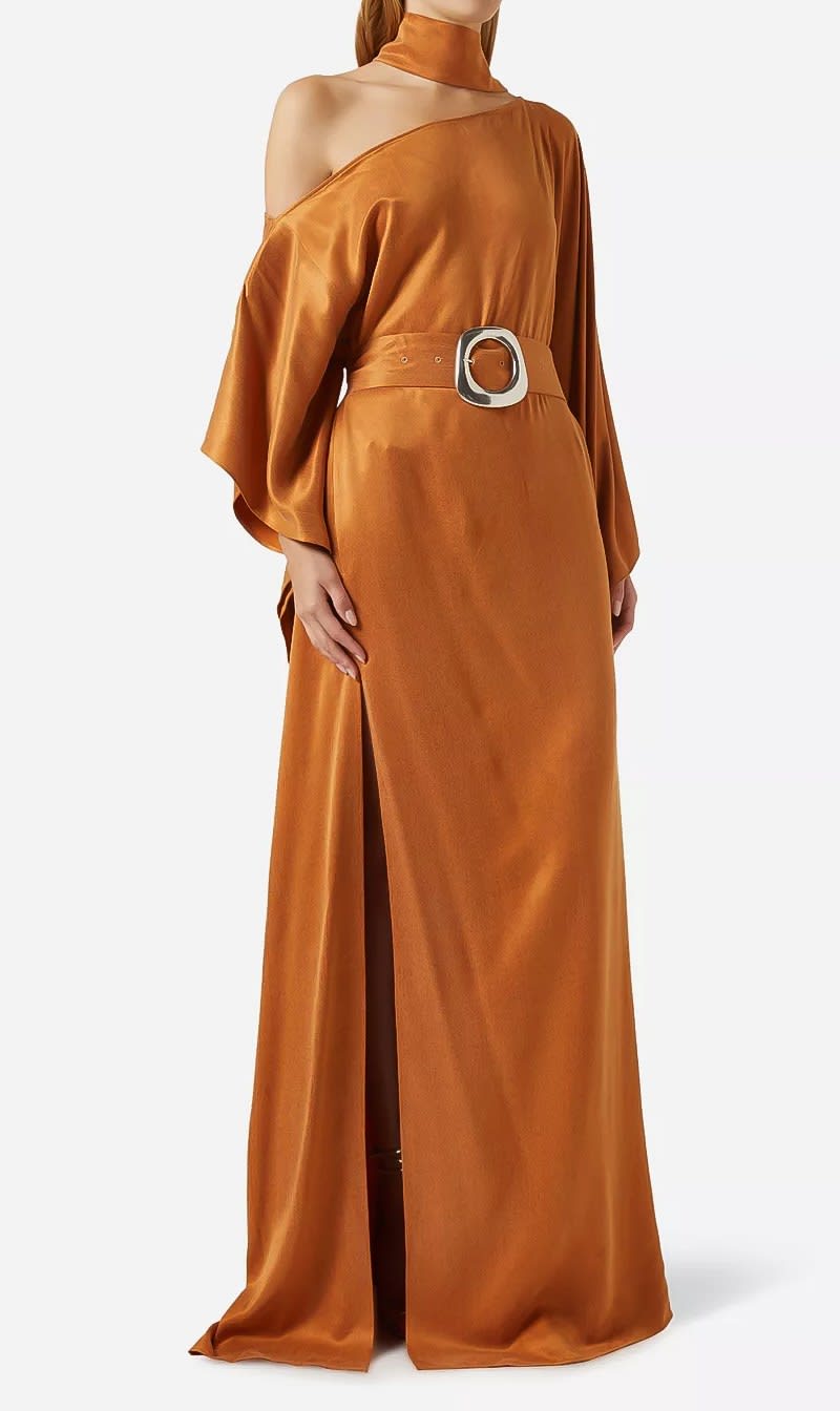 

Taller Marmo Brown El Viento Satin Kaftan Ochre for Women | The Deal Outlet