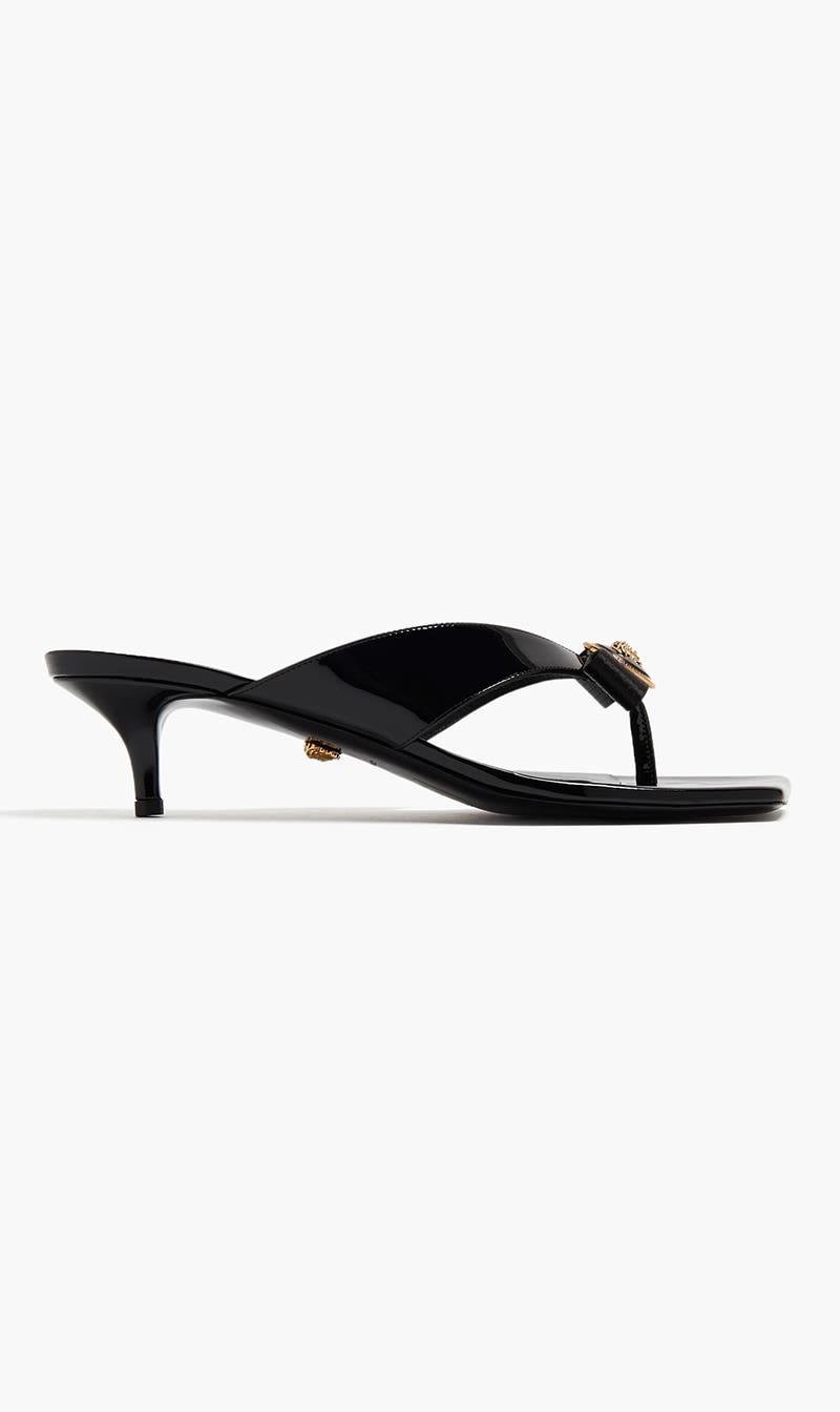 

Versace Black Gianni Ribbon Mules for Women | The Deal Outlet