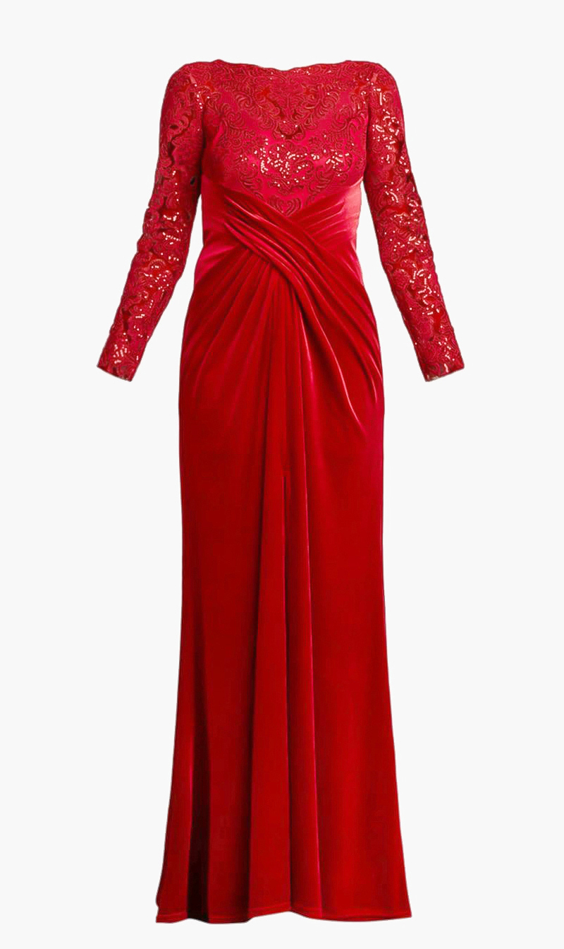 

Tadashi Shoji Red Sequin Embellished Crepe Gown for Women | The Deal Outlet