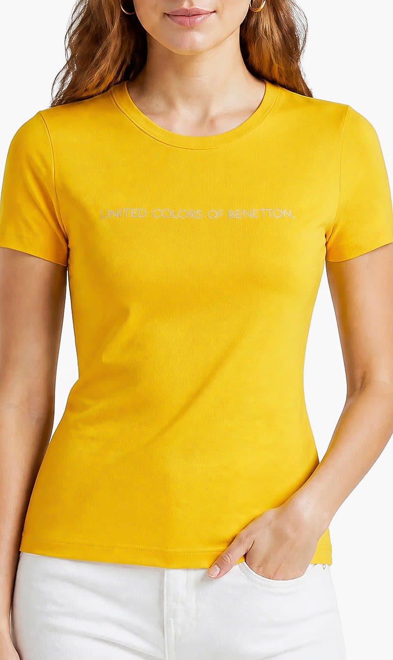 United Colors Of Benetton Yellow Cotton T-shirt for Women